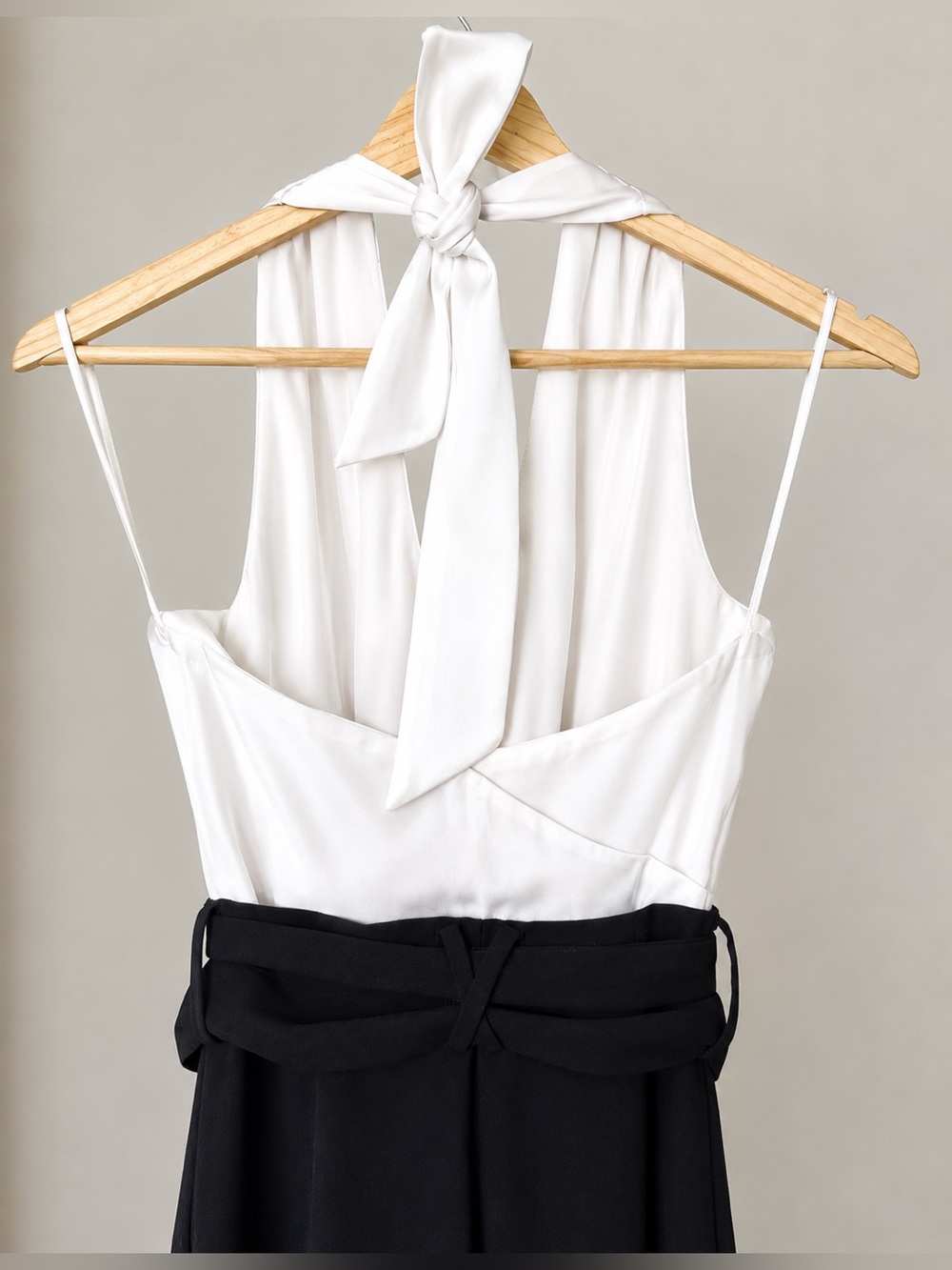 H&M Satin Halter Wide Leg Jumpsuit Black & Ivory Size 4 - Picture 3 of 7